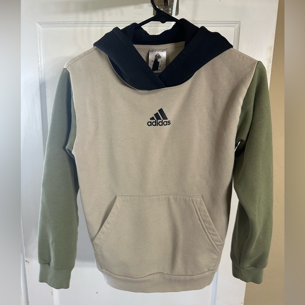 Kids Adidas Beige and Olive Hoodie